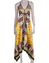 Sundress for Women - Silk Feel Handkerchief Hem Criss Cross Back Adjustable Maxi / Long Dress ( Free Shipping ! ) 