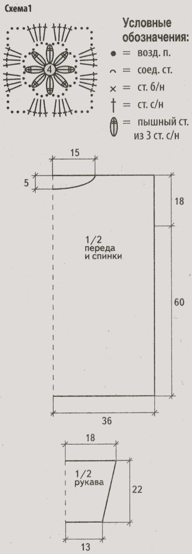tunika iz babushkinyx kvadratov kryuchkom shema 1 - Вязаная туника крючком схемы и описание