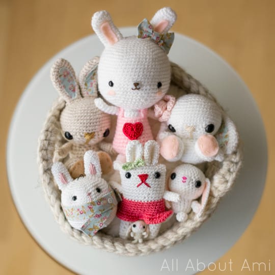 All About Ami Bunnies in a Crochet Basket
