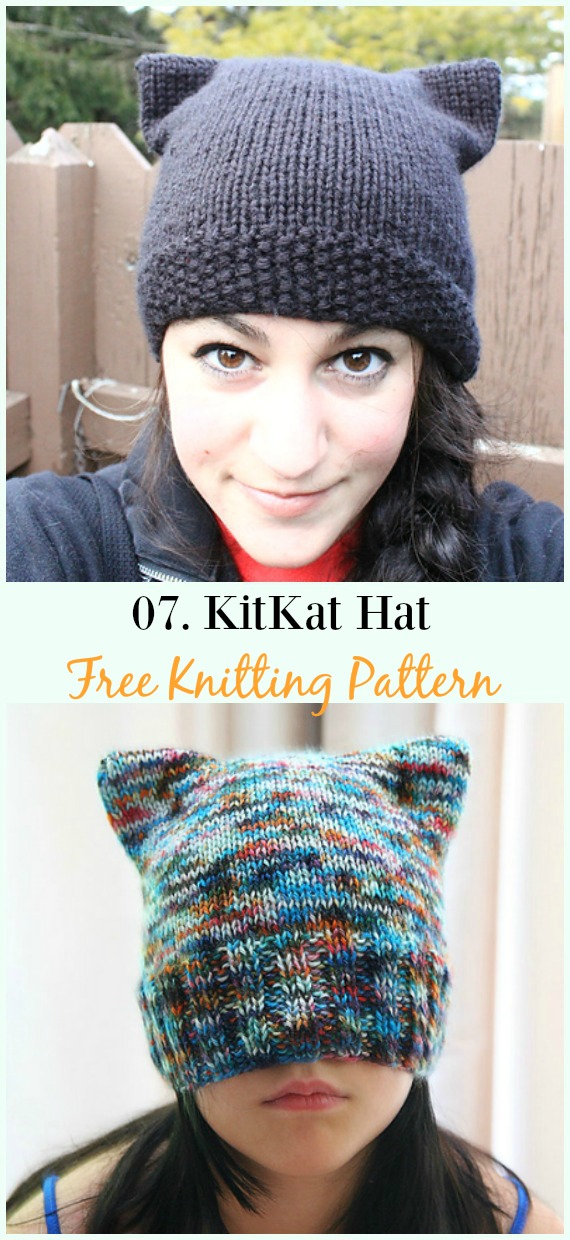 KitKat Hat Knitting Free Pattern - Fun Kitty #Cat; #Hat; Free #Knitting; Patterns