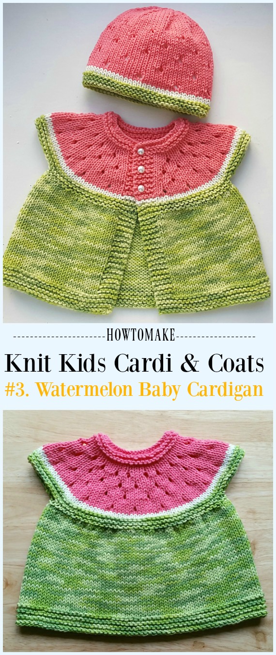 Watermelon Baby Cardigan Free Knitting Pattern - #Knit Kids #Cardigan Sweater Free Patterns