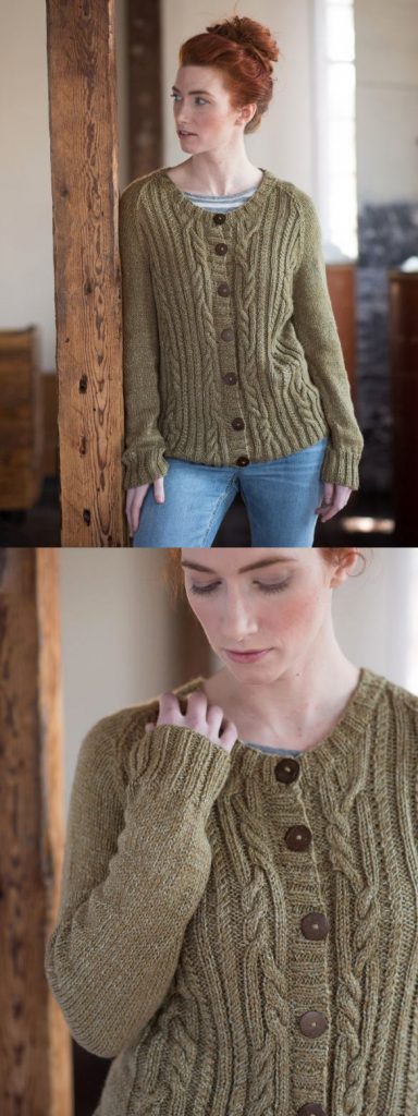 free knitting pattern for a cable raglan sleeve cardigan